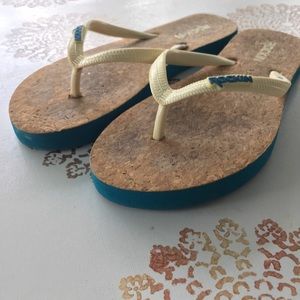 Cork and Teal Flip Flops